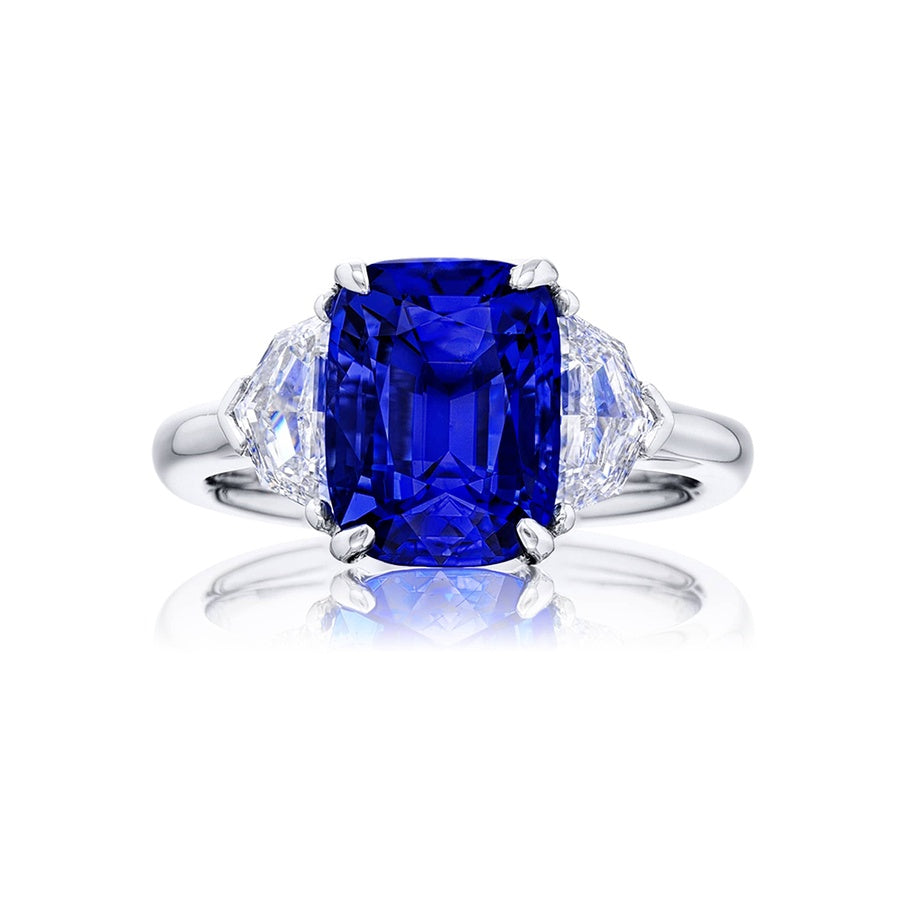 Platinum Cushion-Cut No-Heat Sri Lankan Sapphire Certified Ring