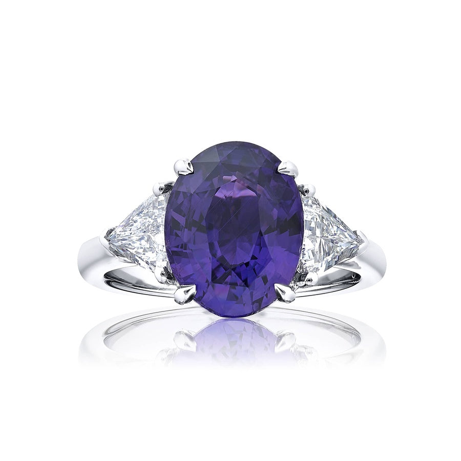Platinum Oval No-Heat Purple Sapphire Certified Ring