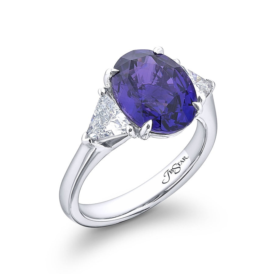 Platinum Oval No-Heat Purple Sapphire Certified Ring
