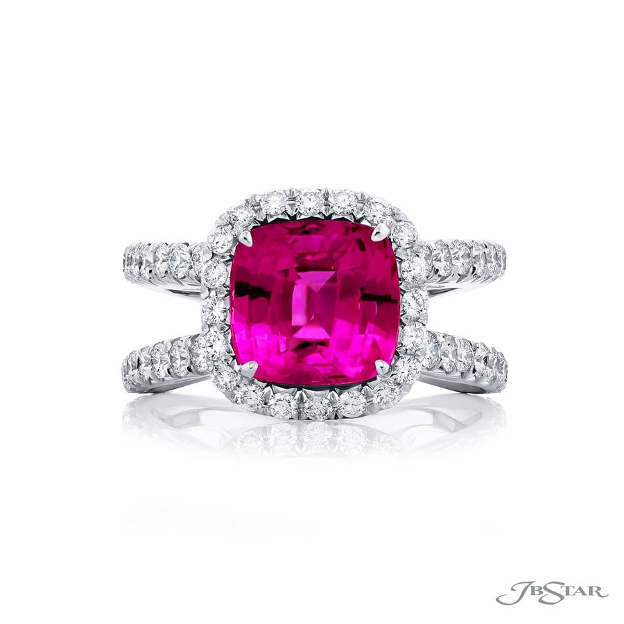 4.26 ct. Certified No-Heat Cushion-Cut Pink Sapphire & Diamond Ring in Platinum
