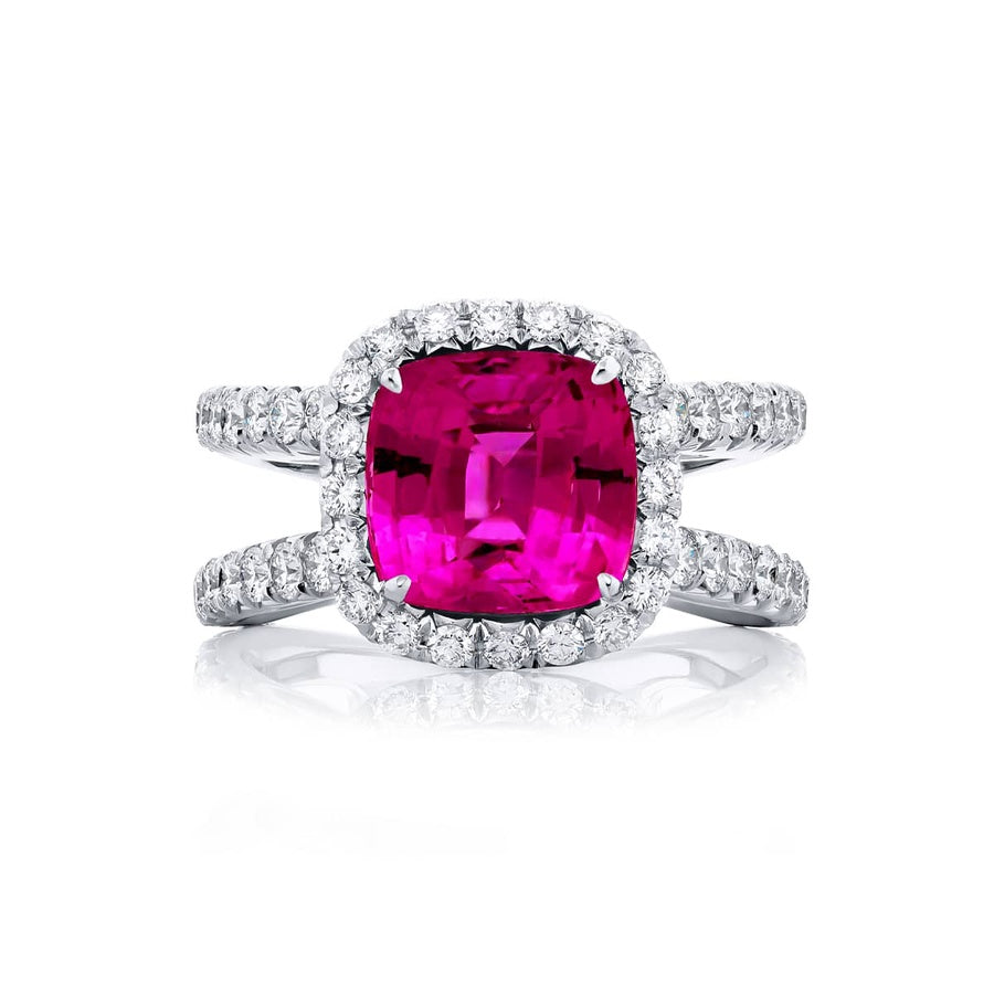 Platinum Cushion-Cut No-Heat Pink Sapphire Micro Pave Ring
