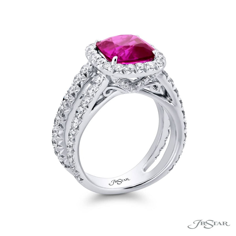 4.26 ct. Certified No-Heat Cushion-Cut Pink Sapphire & Diamond Ring in Platinum