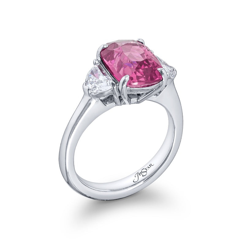 Platinum Cushion-Cut Pink Sapphire Certified Ring