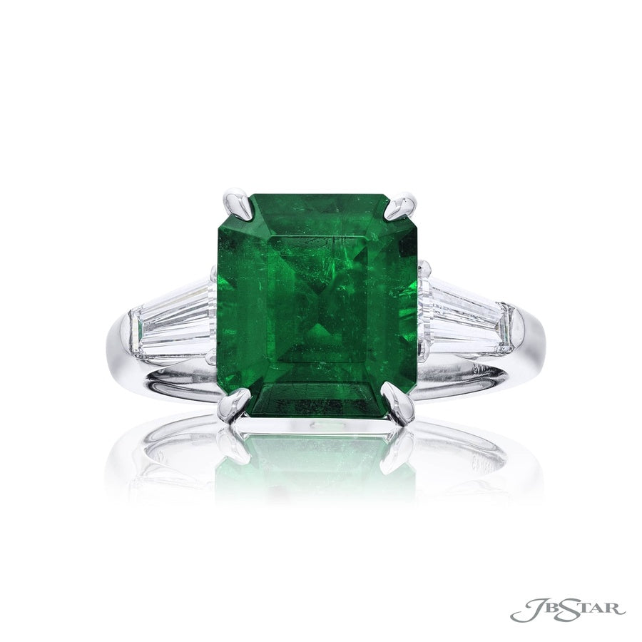 5.00 ct. Certified Emerald-Cut Emerald & Tapered Baguette Diamond Ring in Platinum