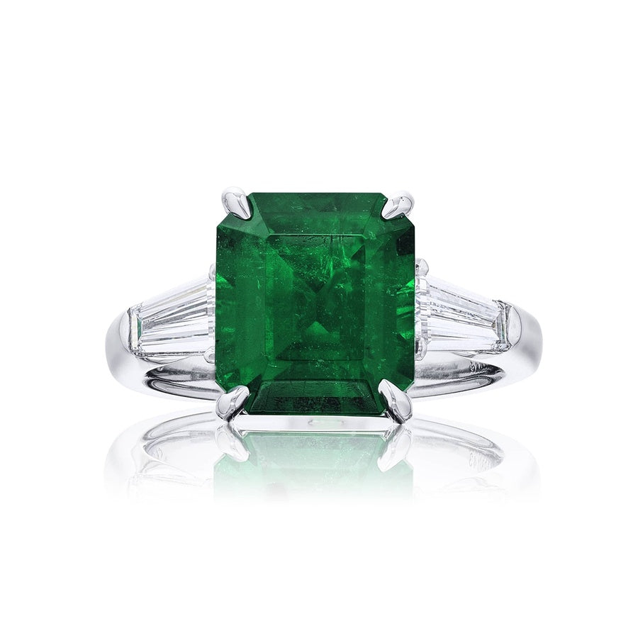 Platinum Emerald-Cut Vivid Emerald Certified Ring