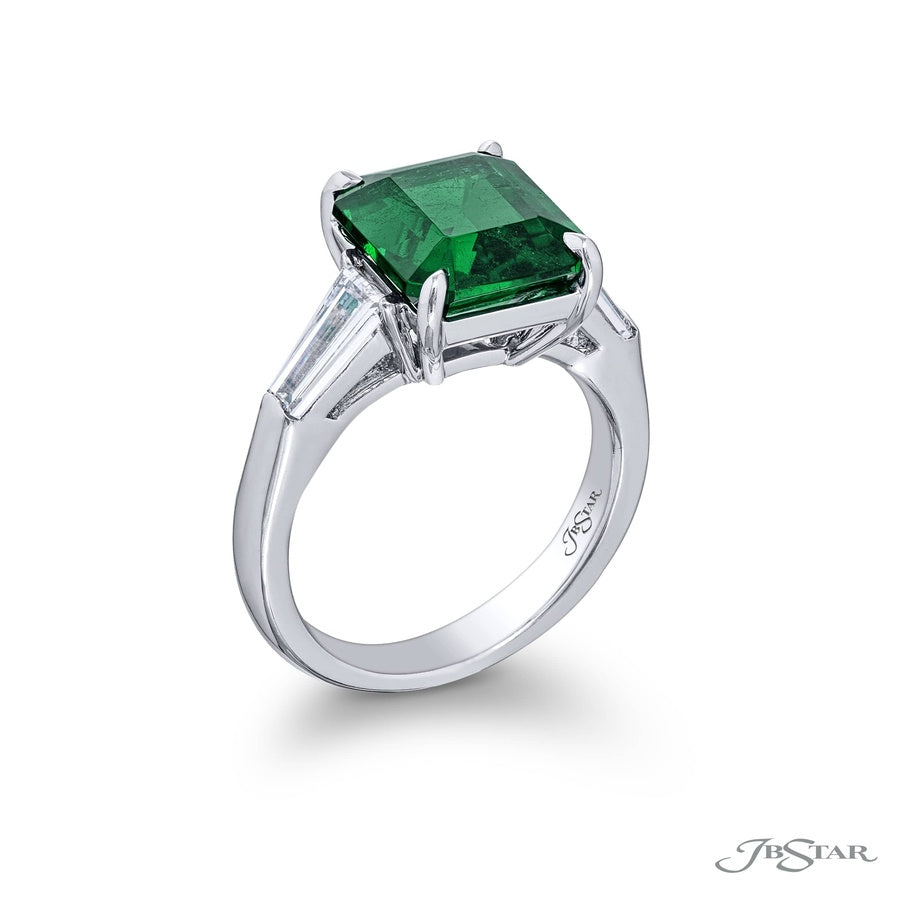 5.00 ct. Certified Emerald-Cut Emerald & Tapered Baguette Diamond Ring in Platinum