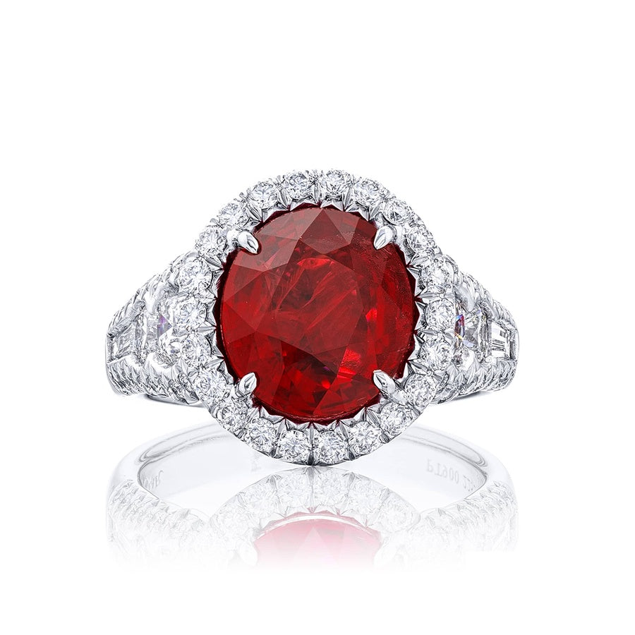 Platinum Oval Burmese Ruby Certified Micro Pave Ring