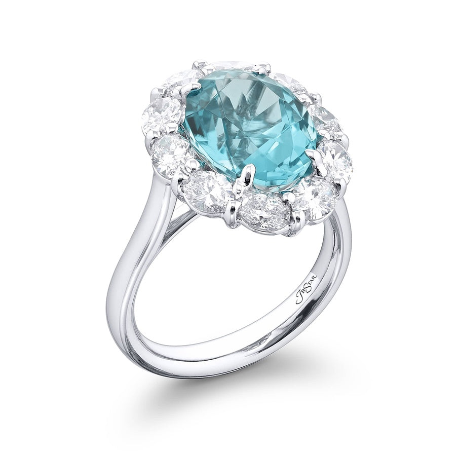 4.51 ct. Certified Paraiba & Oval Diamond Ring in Platinum