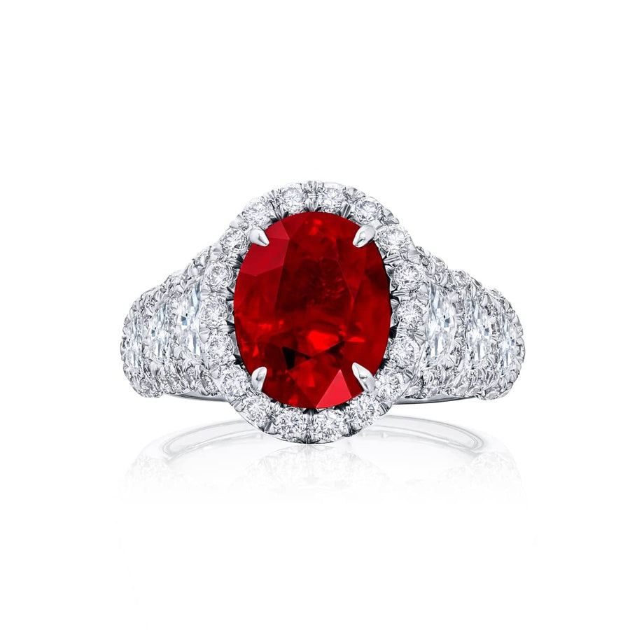 Platinum Oval Burmese Ruby Certified Micro Pave Ring