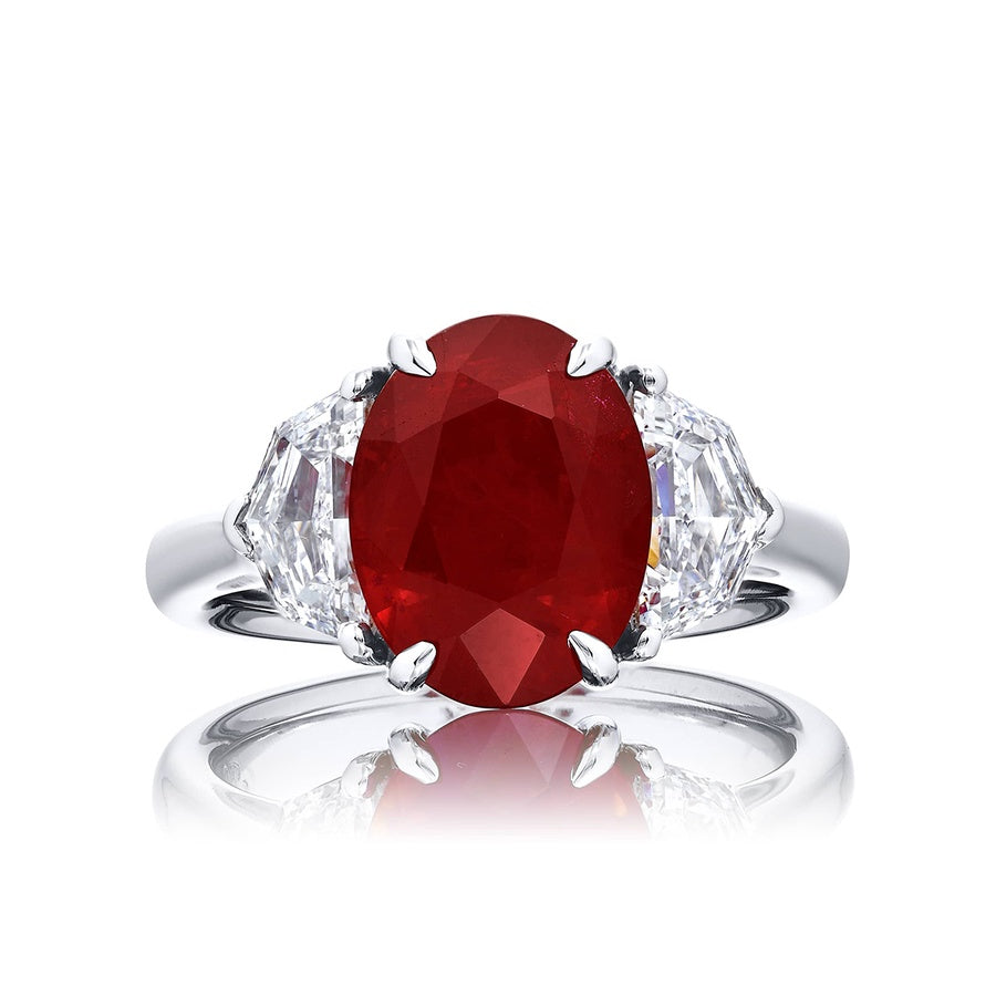 Platinum Oval Burmese Pigeon Blood Ruby Certified Ring
