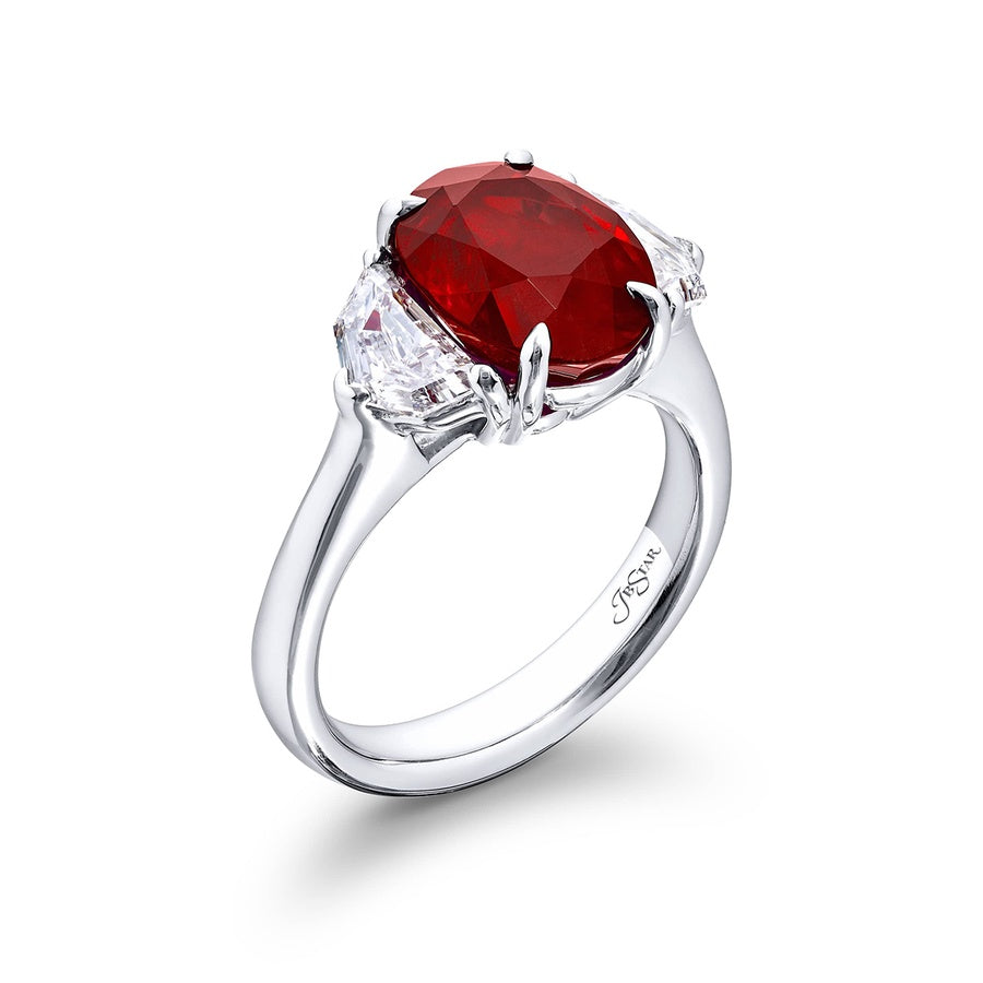 Platinum Oval Burmese Pigeon Blood Ruby Certified Ring