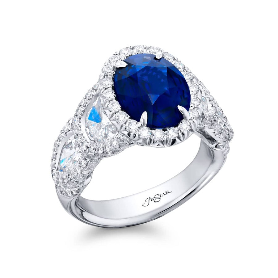Platinum Oval Sri Lankan Vivid Sapphire Certified Micro Pave Ring