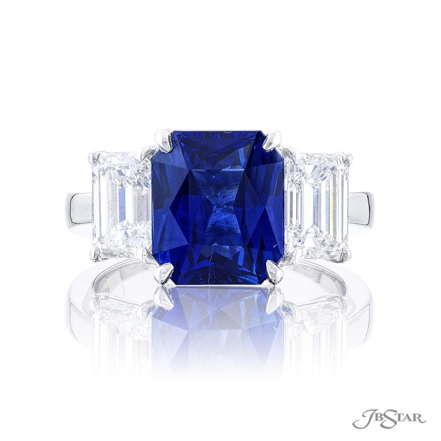 4.61 ct. Certified Sri Lankan Emerald-Cut Sapphire and Diamond Ring in Platinum