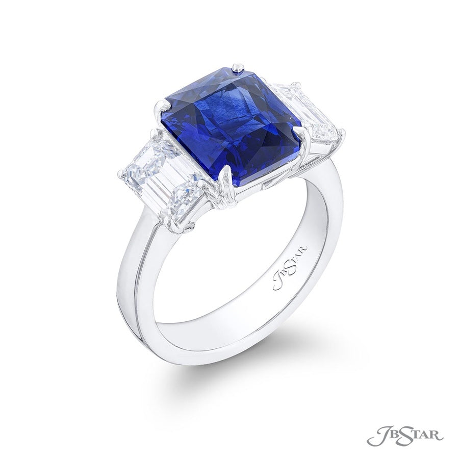4.61 ct. Certified Sri Lankan Emerald-Cut Sapphire and Diamond Ring in Platinum