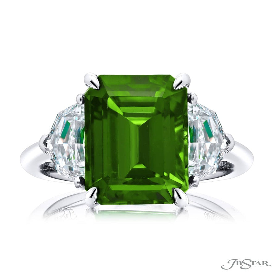 5.26 ct Certified Vivid Green Emerald & Diamond Ring | Emerald-Cut Emerald with Epaulet Diamonds in Platinum | Breathtaking Radiance by Jb Star