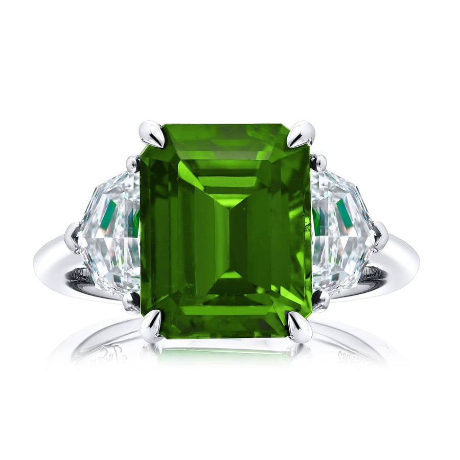 Platinum Emerald-Cut Vivid Emerald Certified Ring