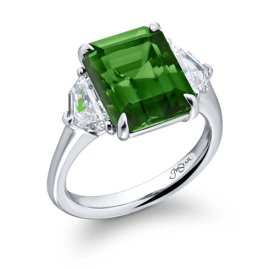 Platinum Emerald-Cut Vivid Emerald Certified Ring