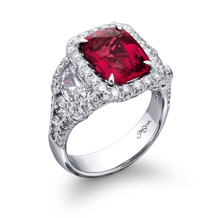 4.10 ct. Certified No-Heat Cushion Pink Sapphire & Diamond Ring in Platinum