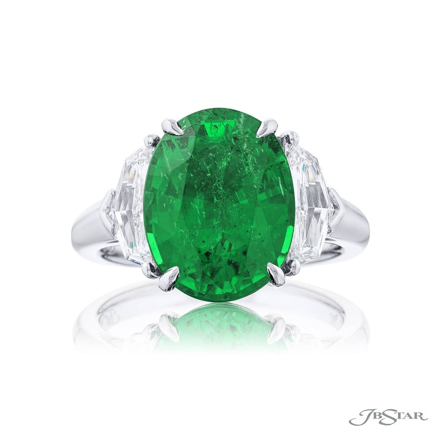 Stunning 5.65 ct. Certified Oval Emerald & Epaulet Diamond Ring in Platinum