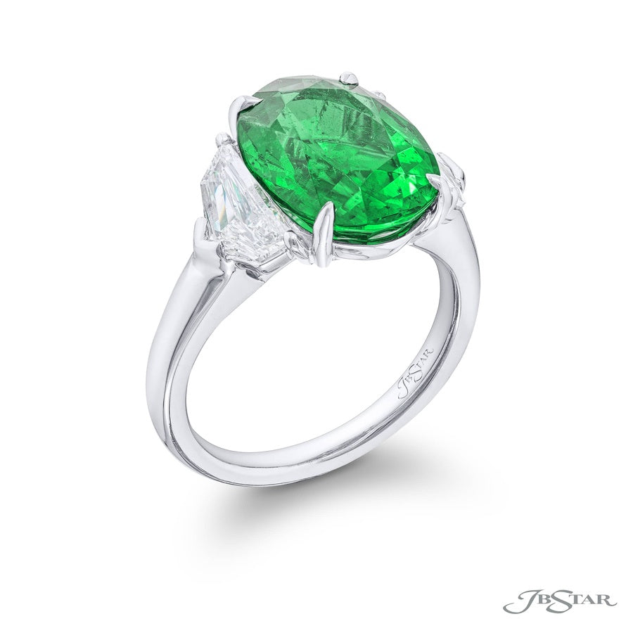 Stunning 5.65 ct. Certified Oval Emerald & Epaulet Diamond Ring in Platinum