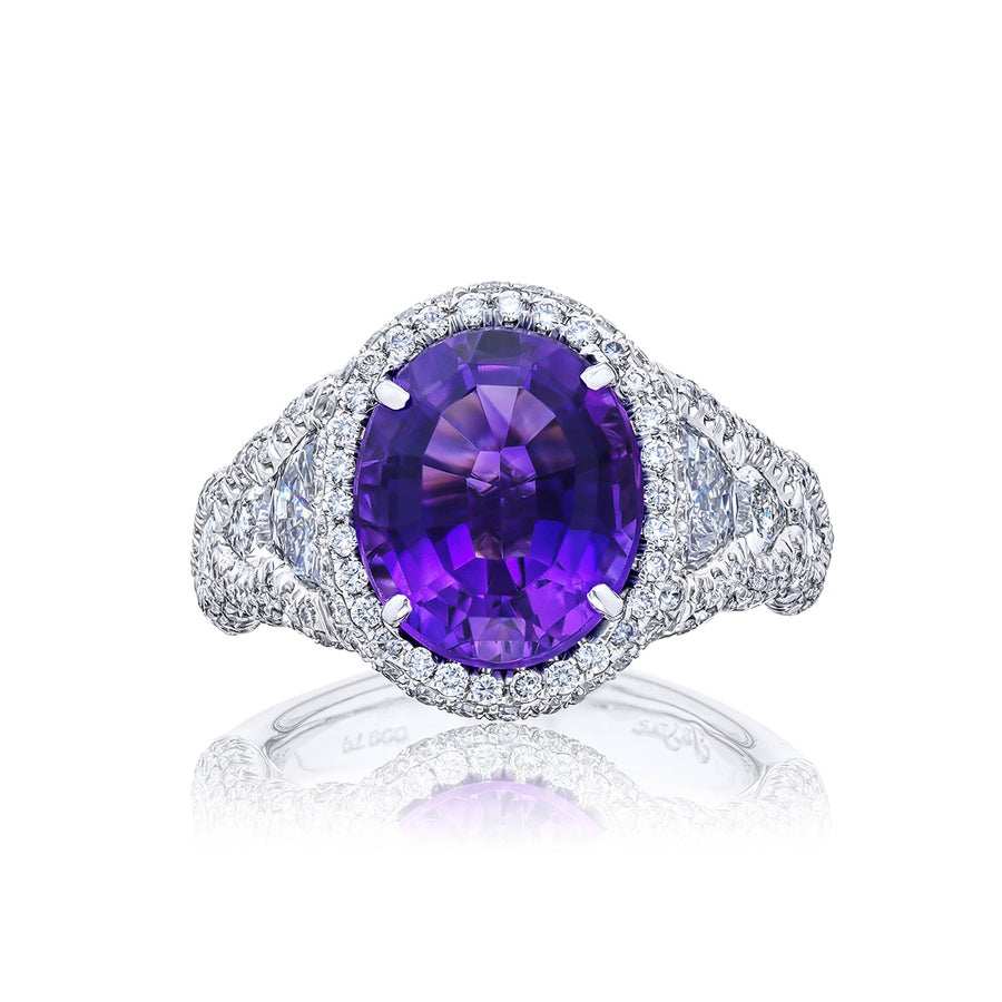 Platinum Oval Amethyst Micro Pave Ring