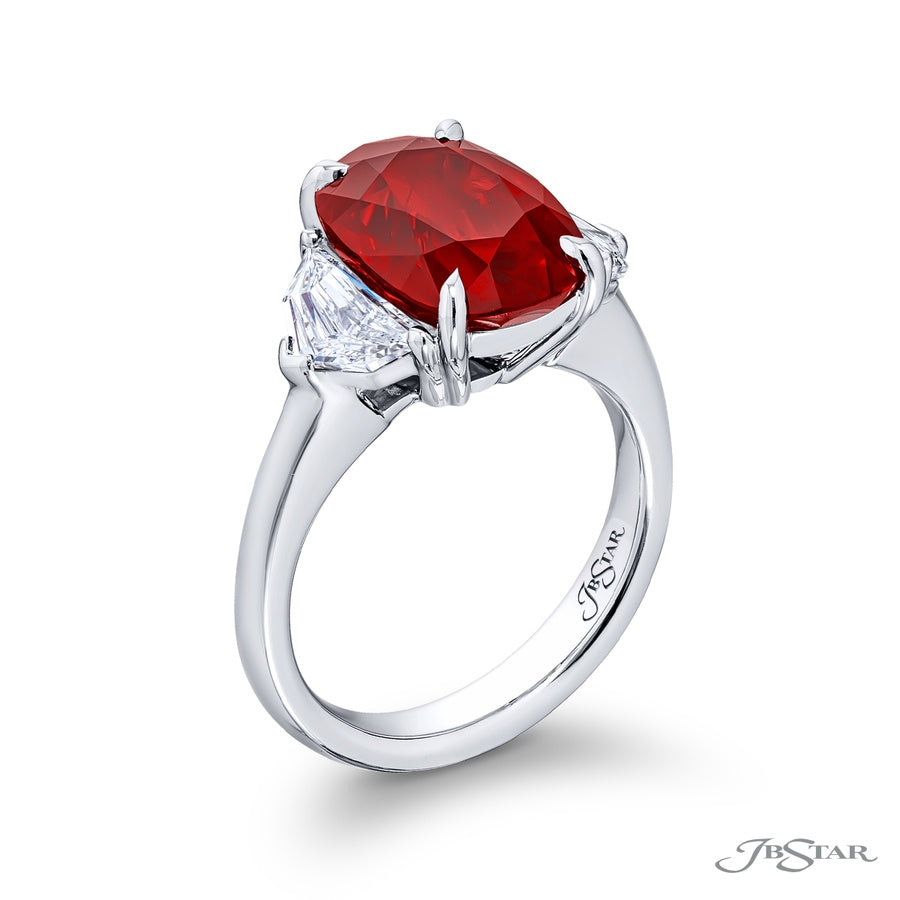 6.08 ct GRS Certified Burmese Ruby & Diamond Ring | Vivid-Red Cushion-Cut Ruby with Epaulet Diamonds in Platinum