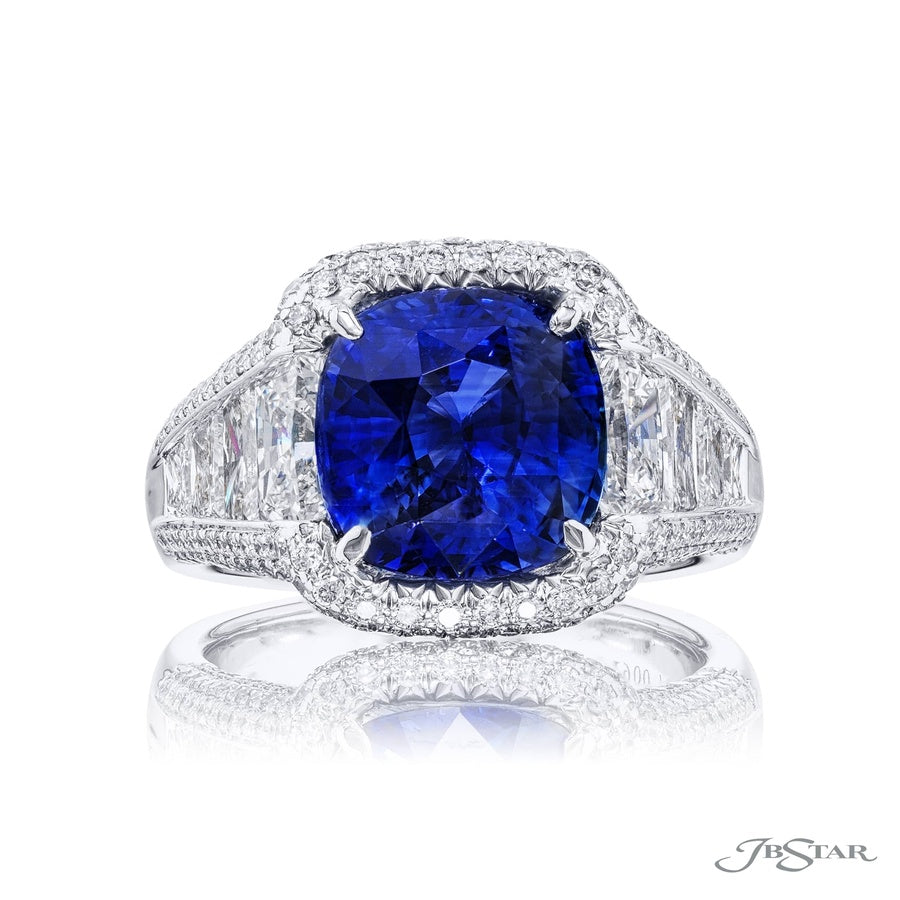5.02 ct. Sri Lankan Cushion-Cut Sapphire & Diamond Ring in Platinum