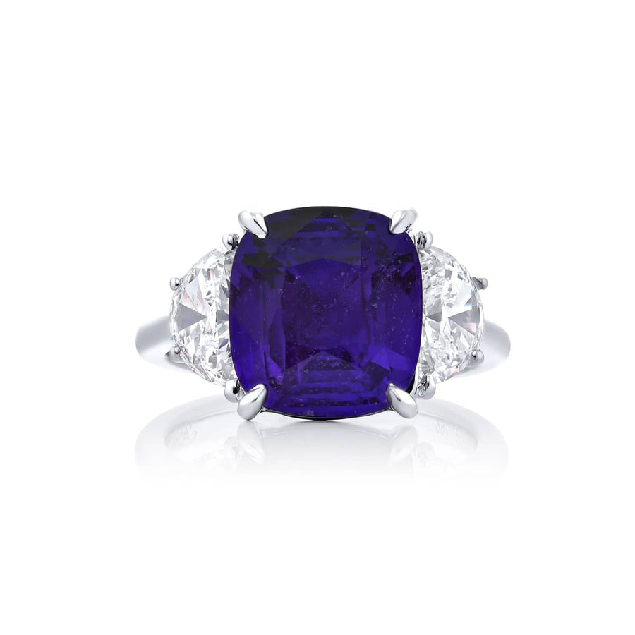 Platinum Cushion-Cut No-Heat Purple Sapphire Certified Ring