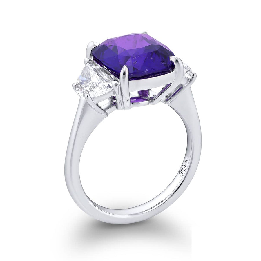 Platinum Cushion-Cut No-Heat Purple Sapphire Certified Ring