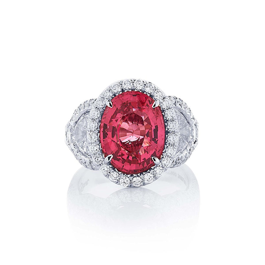 Platinum Oval No-Heat Pink Spinel Certified Micro Pave Ring