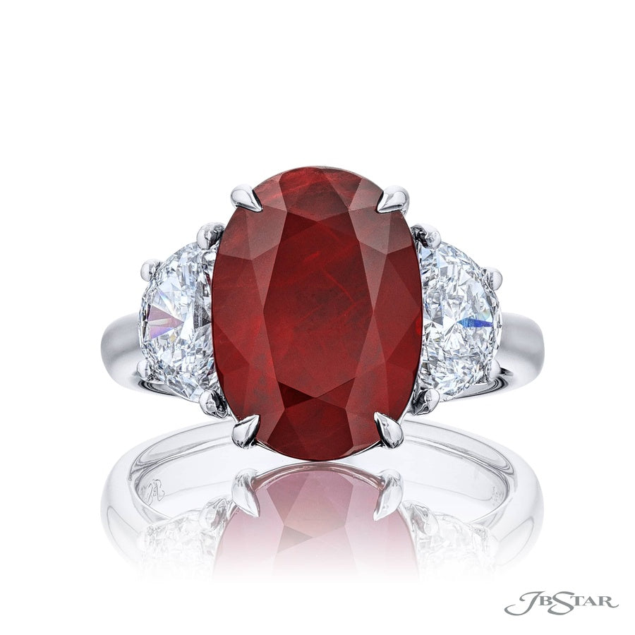 8.01 ct. Certified Burmese Vivid-Red Oval Ruby and Epaulette Diamond Ring in Platinum