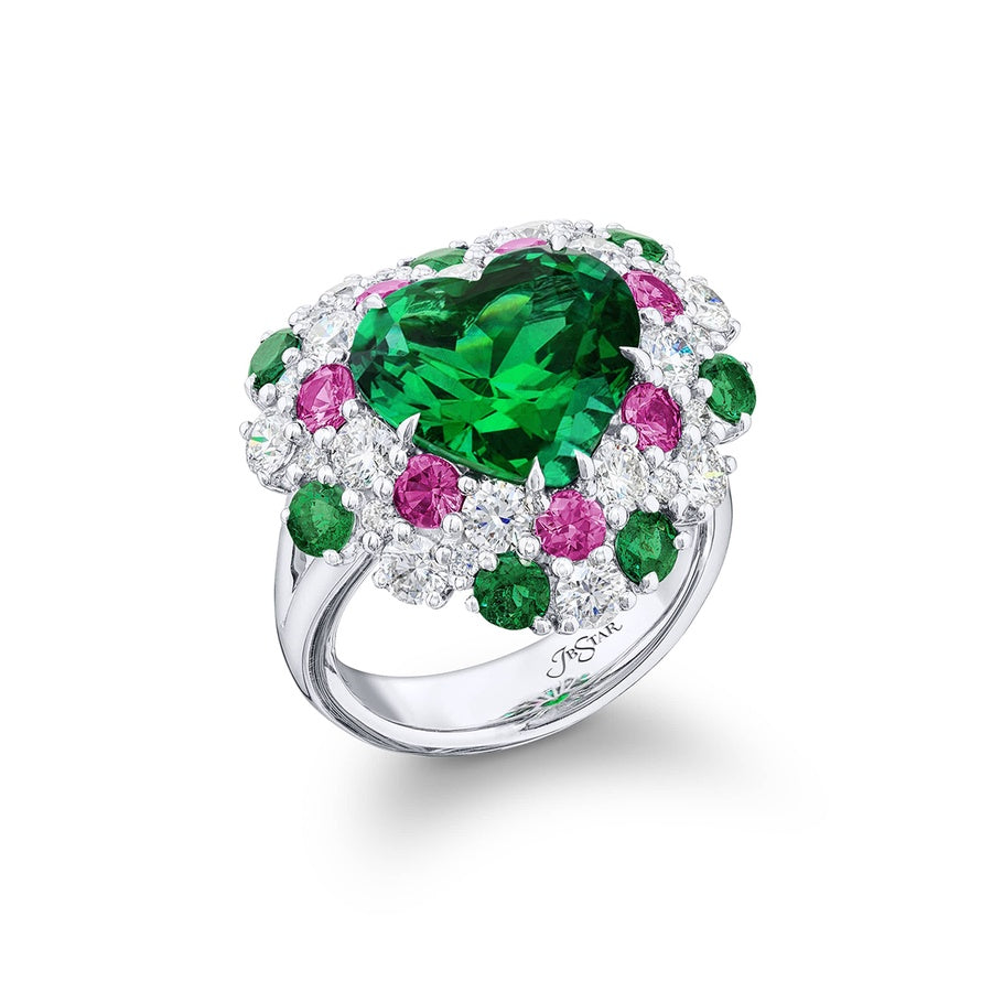 Platinum Heart-Shaped Vivid Emerald Certified Ring