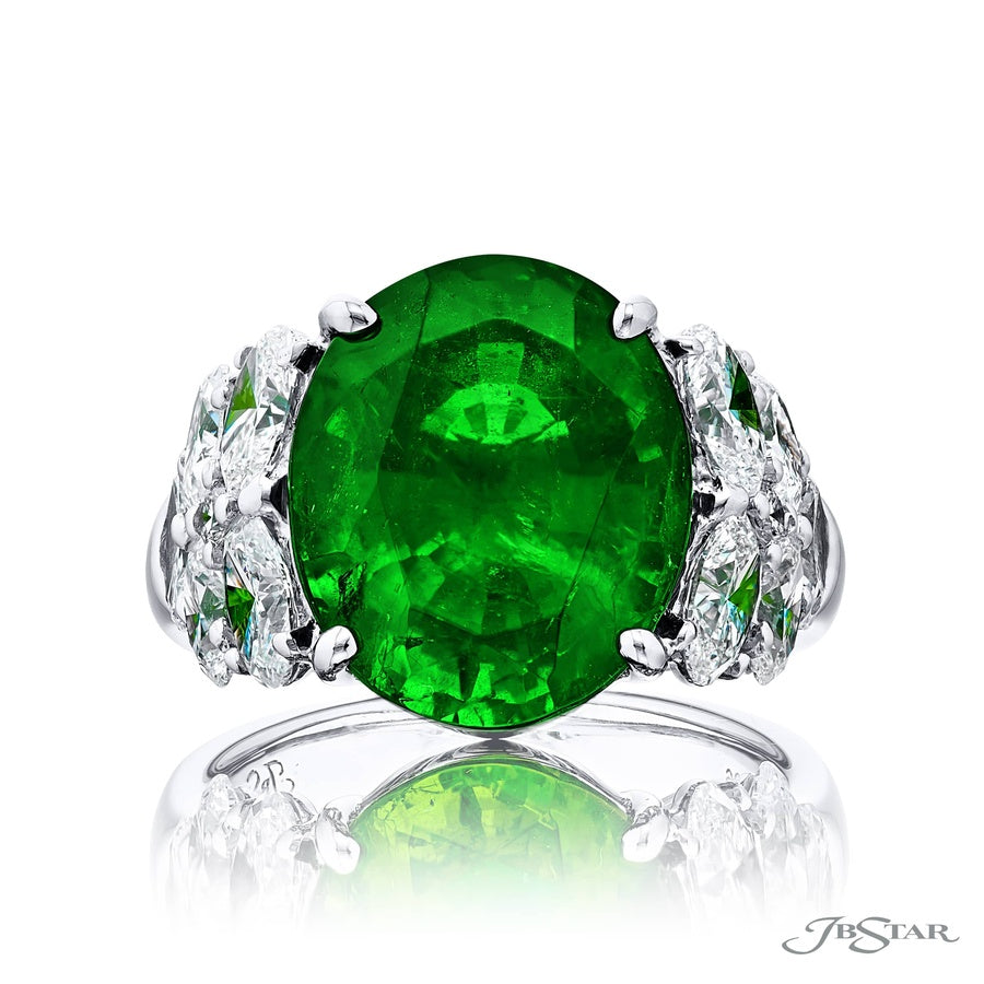 7.31 ct. Vivid Oval Emerald & Diamond Ring in Platinum