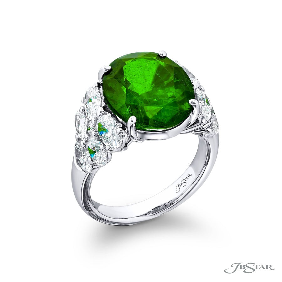 7.31 ct. Vivid Oval Emerald & Diamond Ring in Platinum
