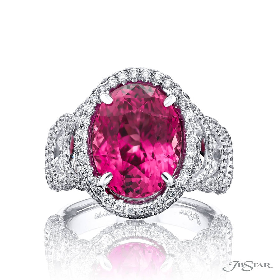 7.55 ct. Certified Pink Spinel & Diamond Micro Pave Ring in Platinum