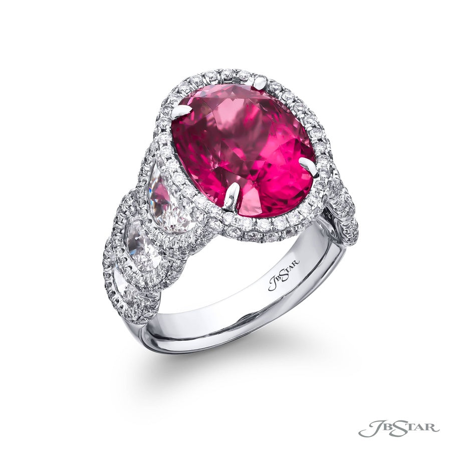 7.55 ct. Certified Pink Spinel & Diamond Micro Pave Ring in Platinum