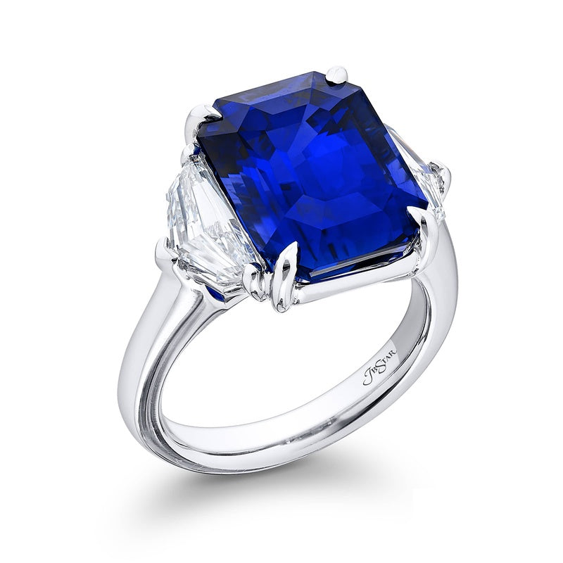 Platinum Emerald-Cut Sri Lankan Sapphire Certified Ring