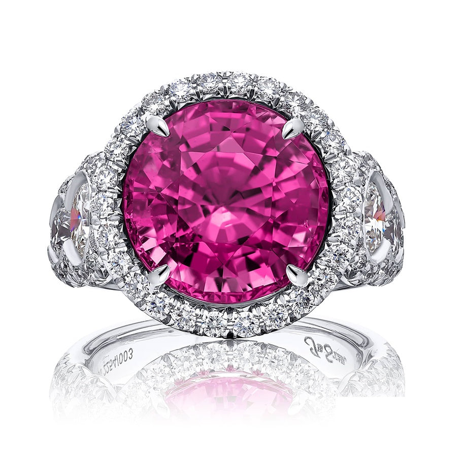 Platinum Round No-Heat Burmese Pink Spinel Certified Micro Pave Ring