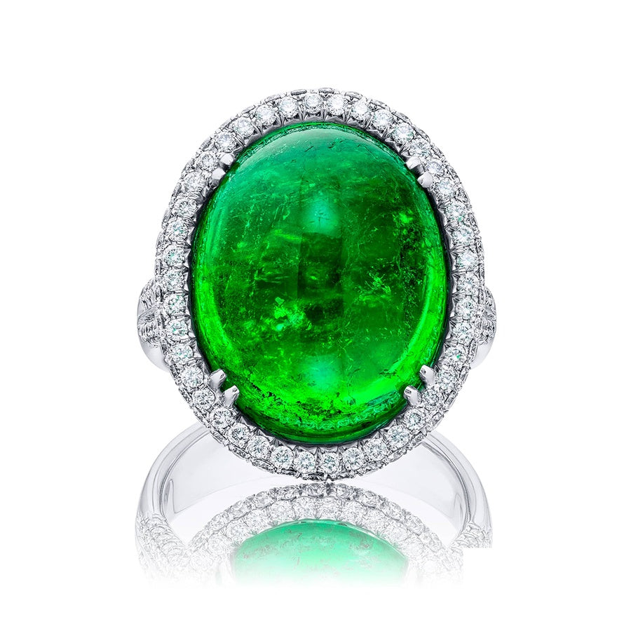 Platinum Oval Colombian Emerald Certified Micro Pave Ring