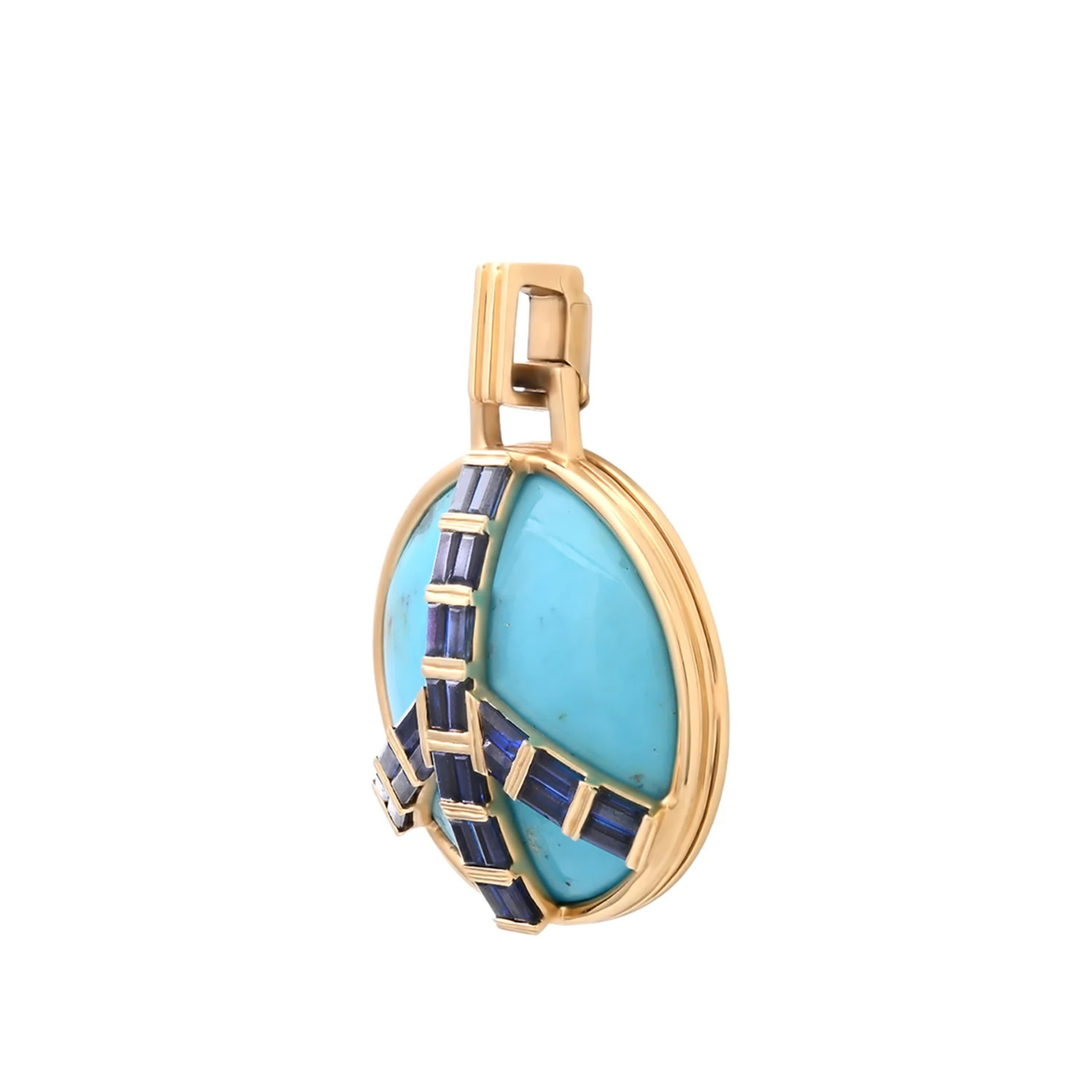 Midsize Peace Pendant in Turquoise and Blue Sapphire