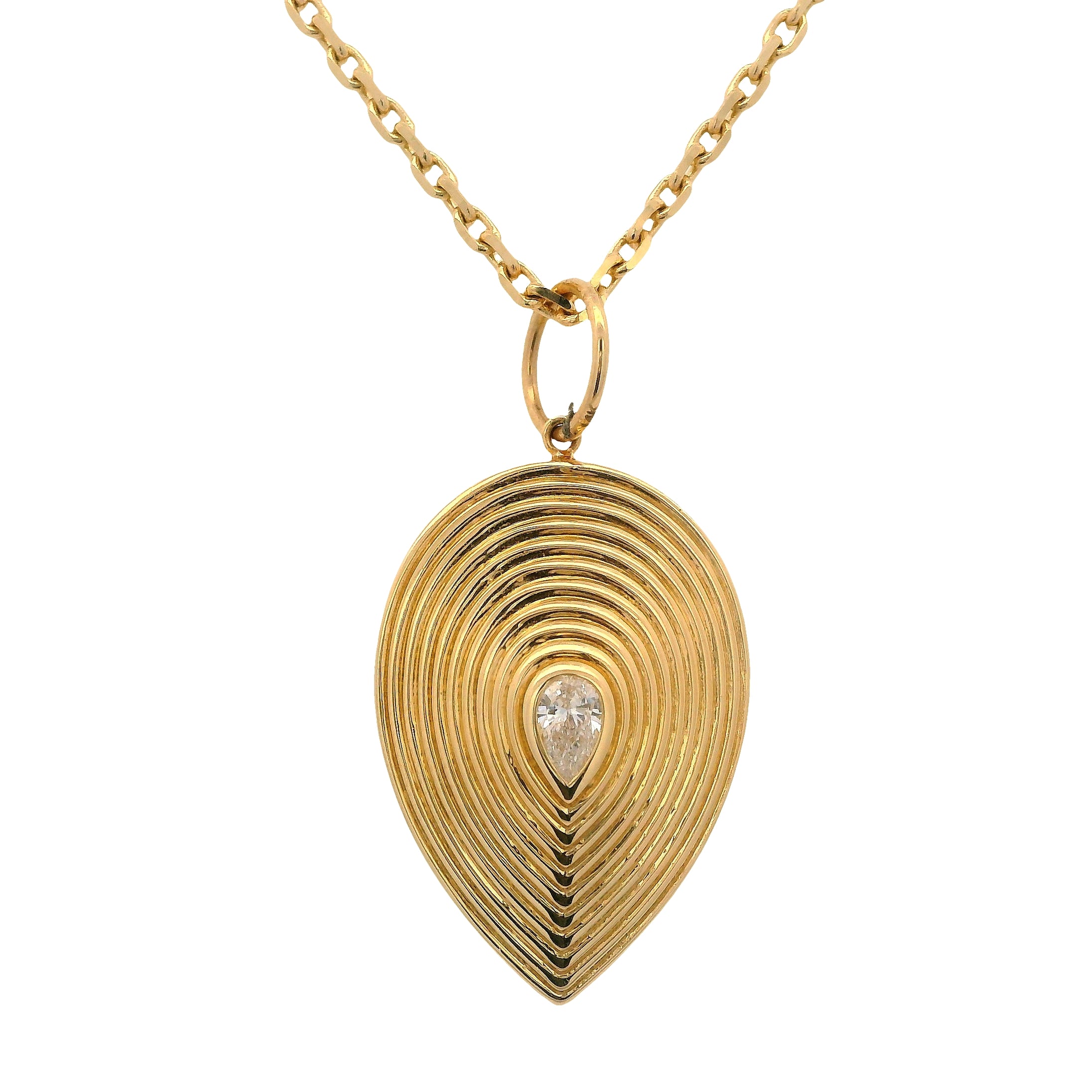 Solitaire Pear Diamond Fluted Heart Pendant on Bail