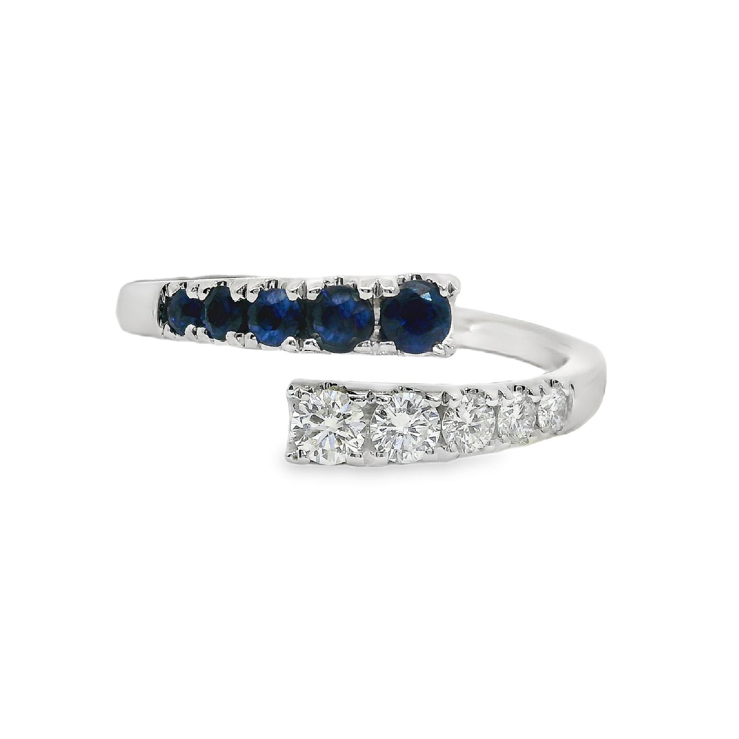 Graduated Round Sapphire and Diamond Bypass Ring