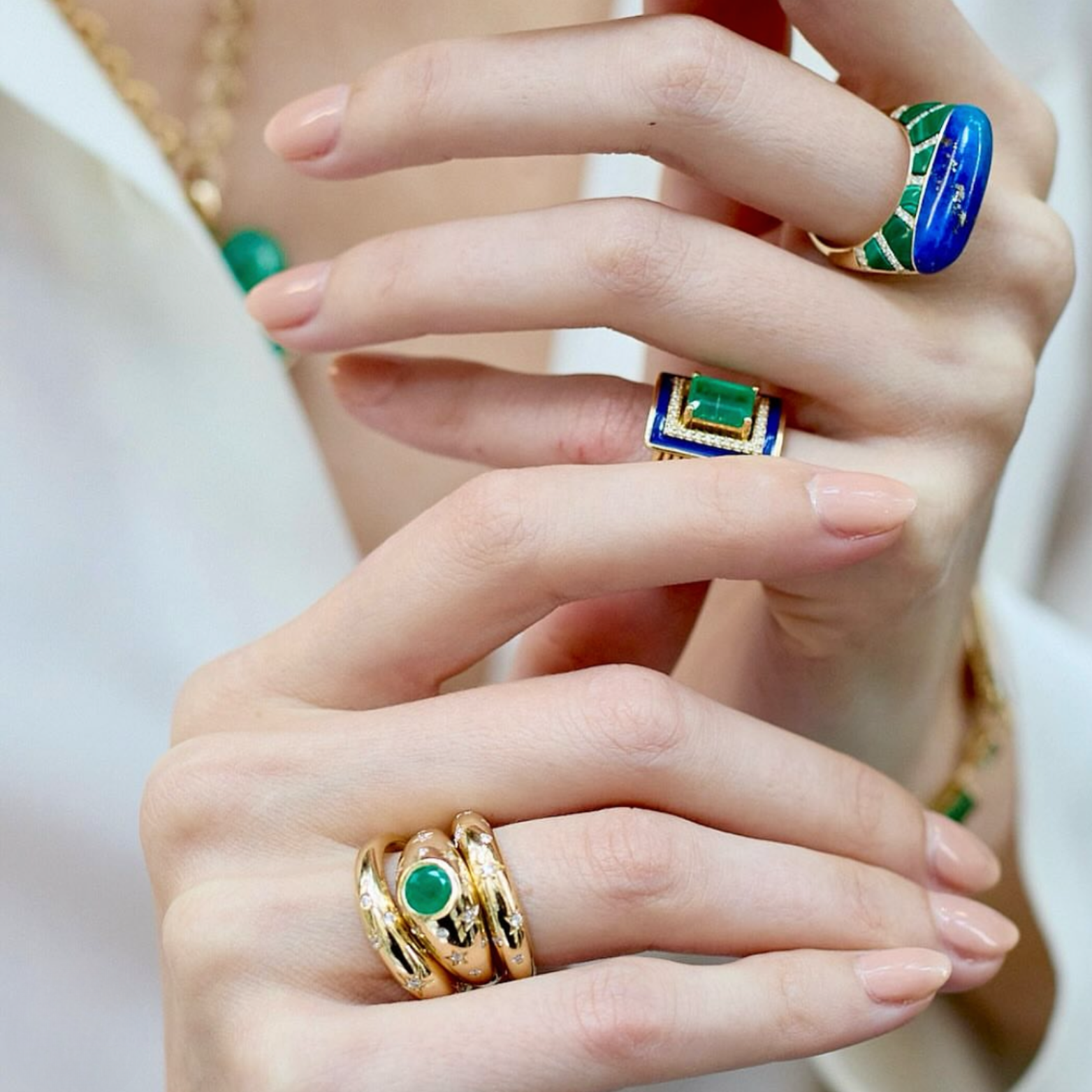 Lapis and Malachite In Pieces Stack Ring