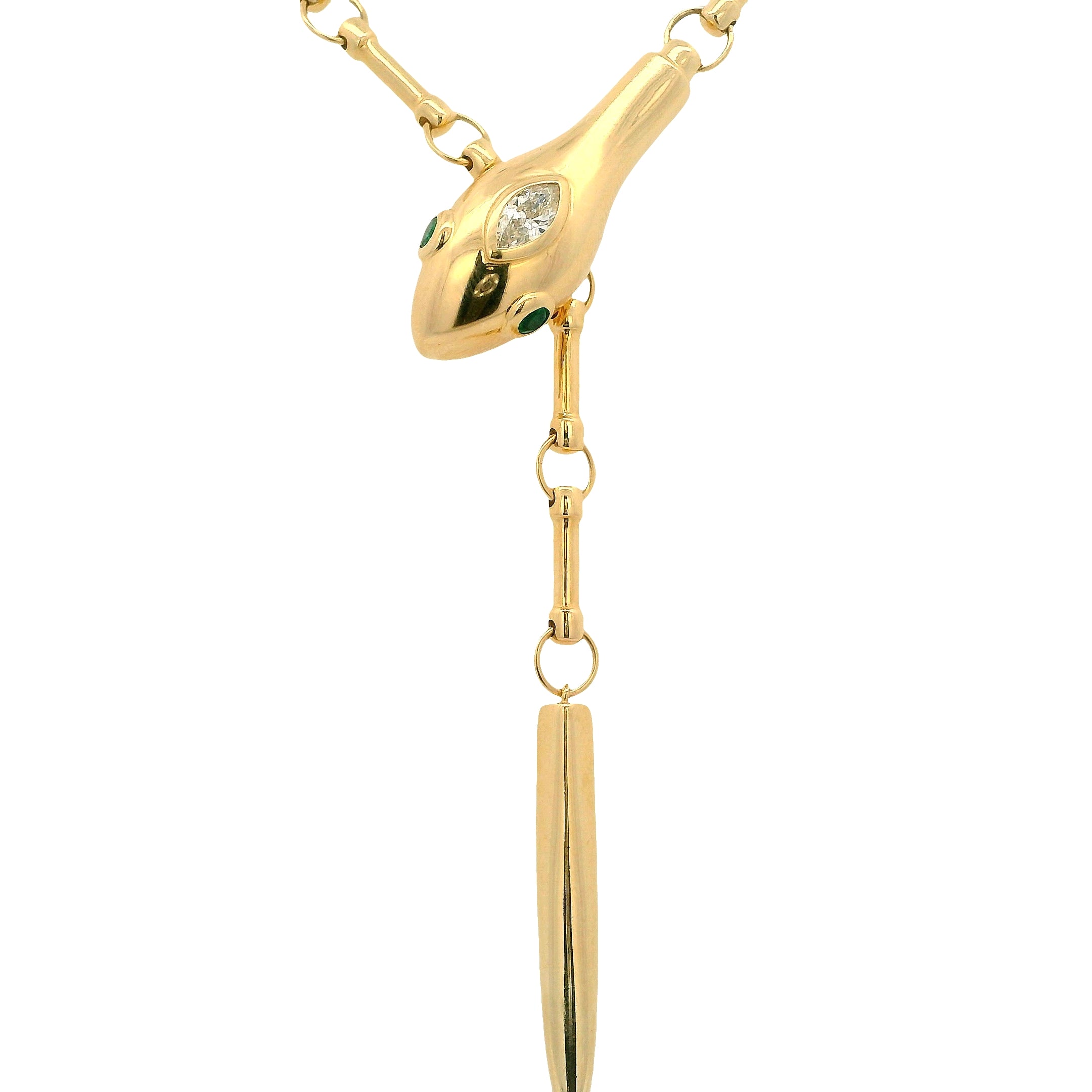 Marquise Diamond and Round Emerald Snake Lariat Necklace