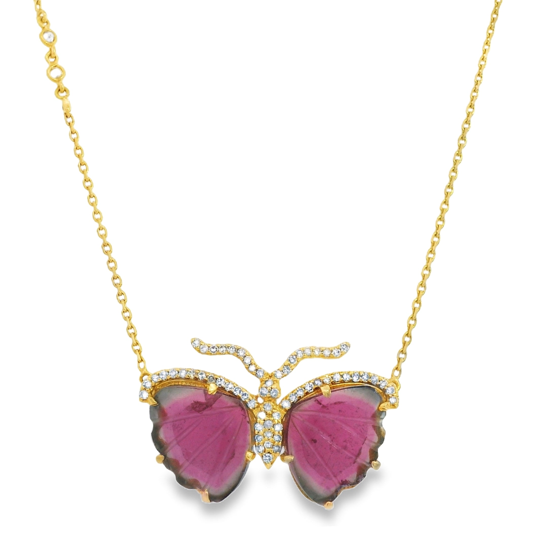 Tourmaline and Pavé Diamond Butterfly Necklace