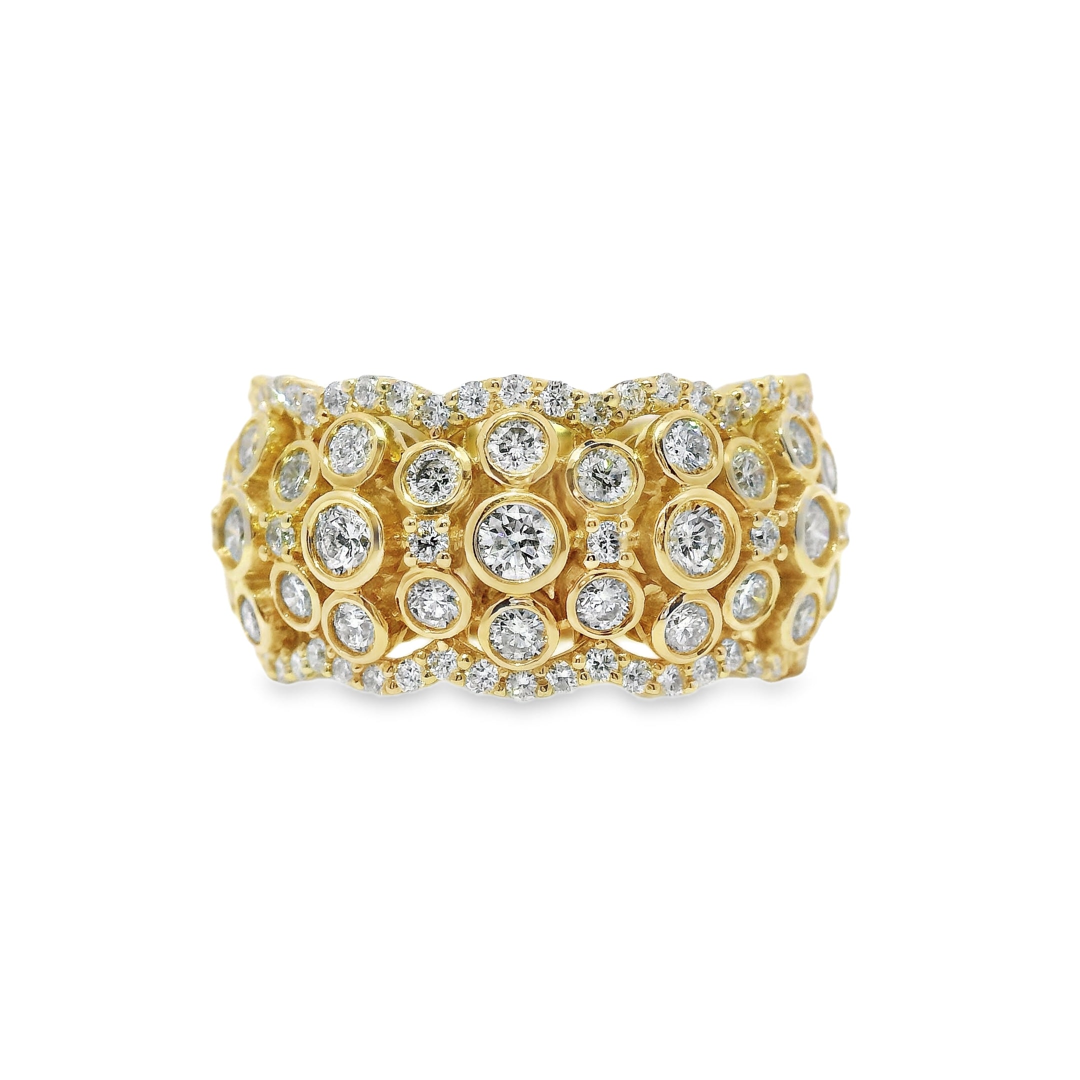 Bezeled Round and Pave Diamond Wide Band