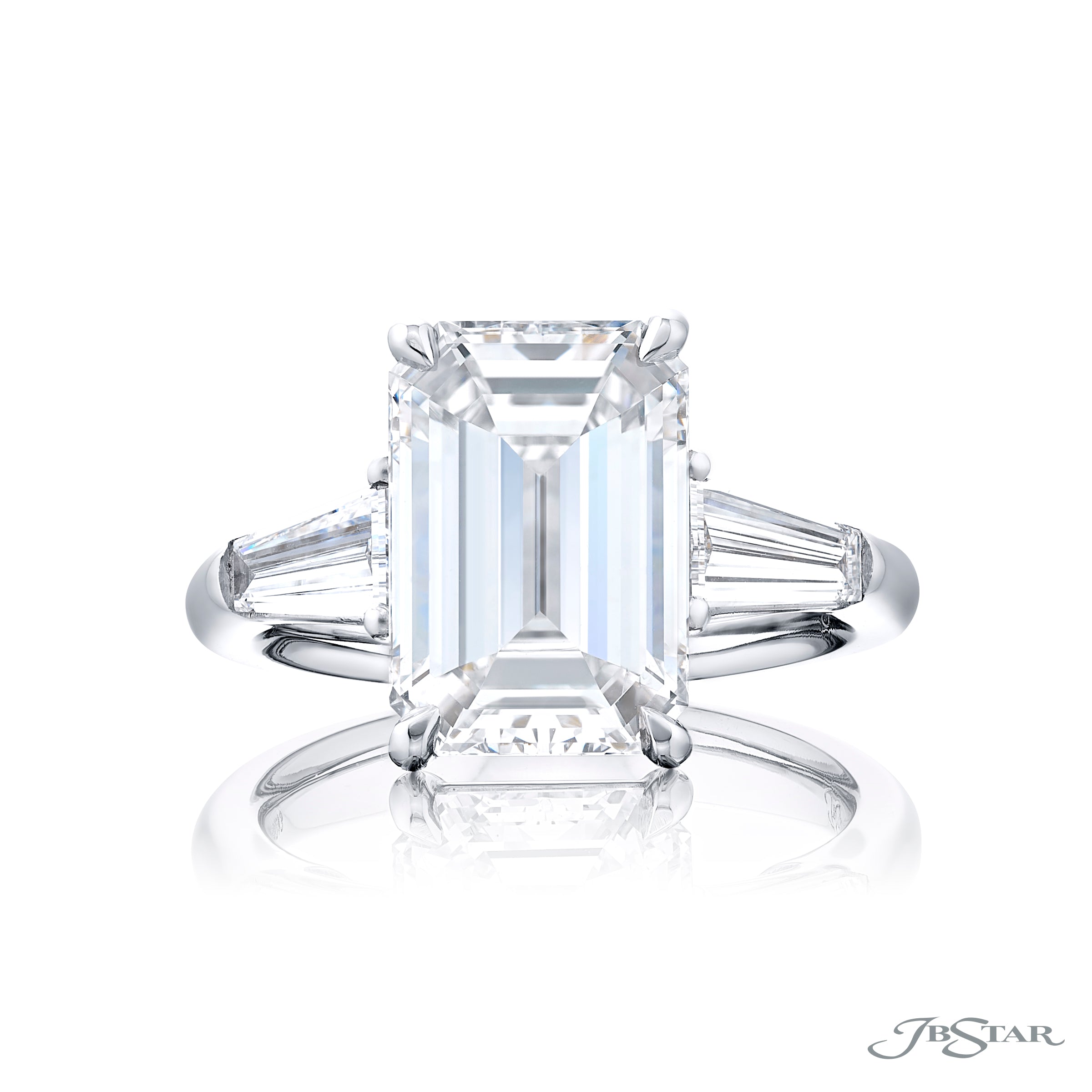 Emerald Cut Diamond Ring with Two Tapered Baguettes