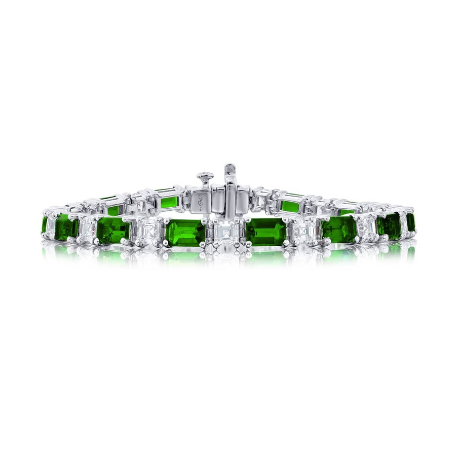Platinum Emerald-Cut Emerald and Diamond Bracelet