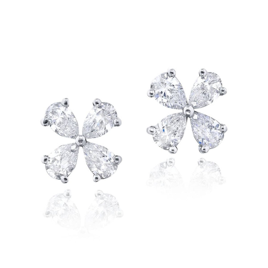 Platinum Pear-Shaped Diamond Floral Stud Earrings