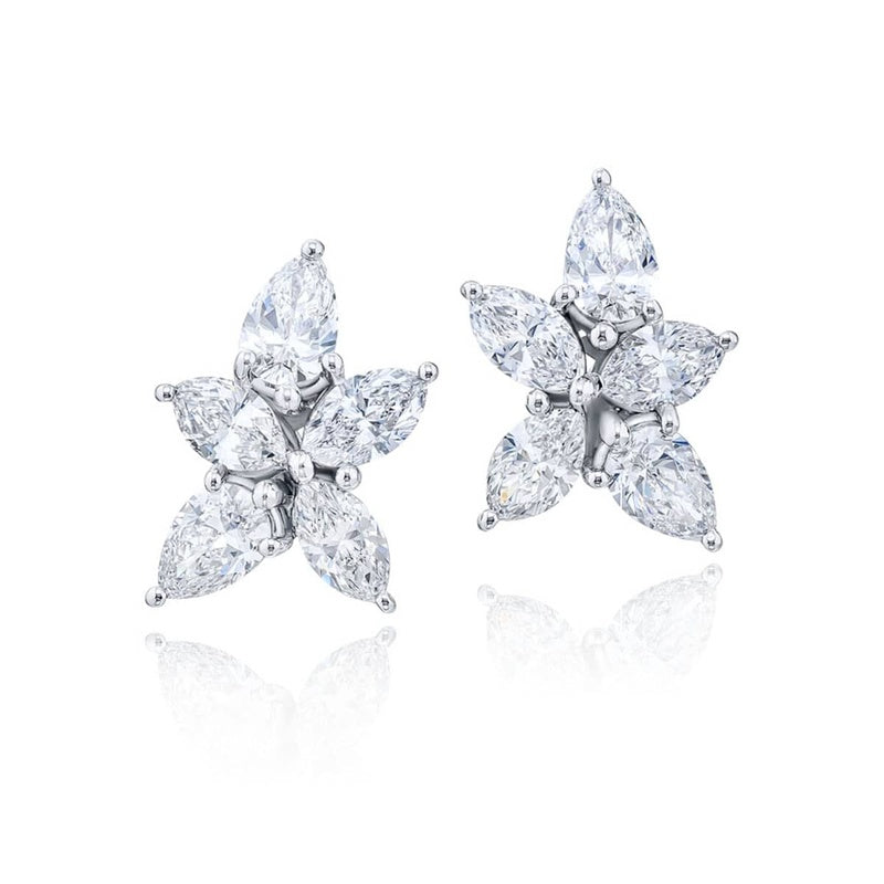 Platinum Pear-Shaped and Marquise Diamond Floral Stud Earrings